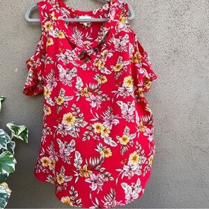 🚨Anthropology Flower And Feather Chic Cold Shoulder Top 2X P2P:25.5” L:27